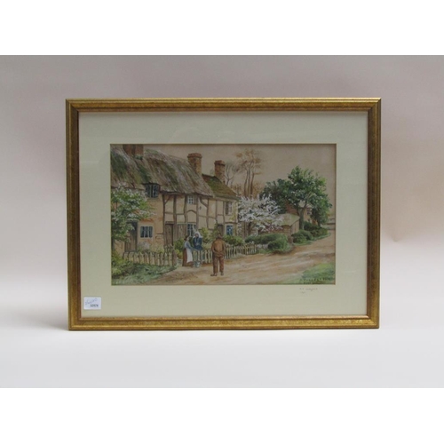 1201 - A.V LOVEGROVE 1921 - PAIR, VICTORIAN VILLAGE STREET SCENES WITH COTTAGES AND FIGURES, F/G, EACH 26CM... 