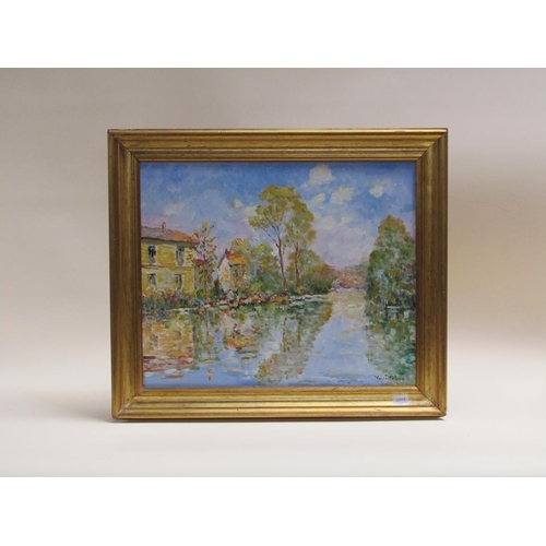 1234 - HENRI STENN (FRENCH, 1903-1993) PAIR OF RIVERSCAPES, SIGNED OIL ON CANVAS.  FRAMED EACH 45 x 54 cms