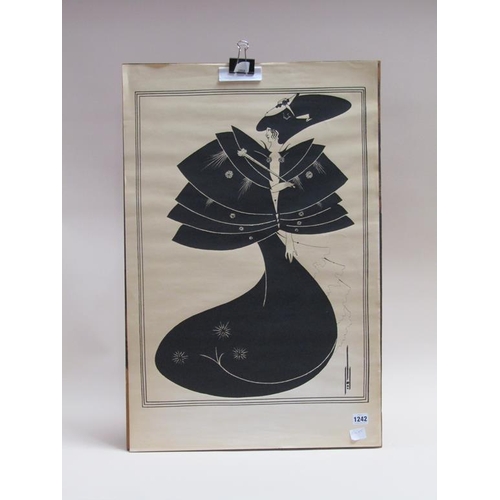 1242 - CONTEMPORARY SILHOUETTE BEING PORTRAIT OF A LADY, UNFRAMED 63 x 45 cms