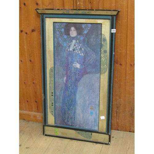 1253 - GUSTAV KLIMT - EMILIE FLOGE, COLOURED PRINT, IN DECORATED FRAME, 83CM X 36CM