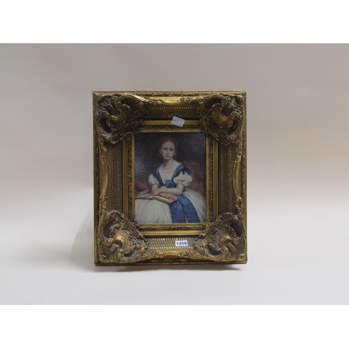 1259 - UNSIGNED - PORTRAIT OF A LADY WITH A BOOK, OIL ON BOARD, FRAMED, 24CM X 15CM