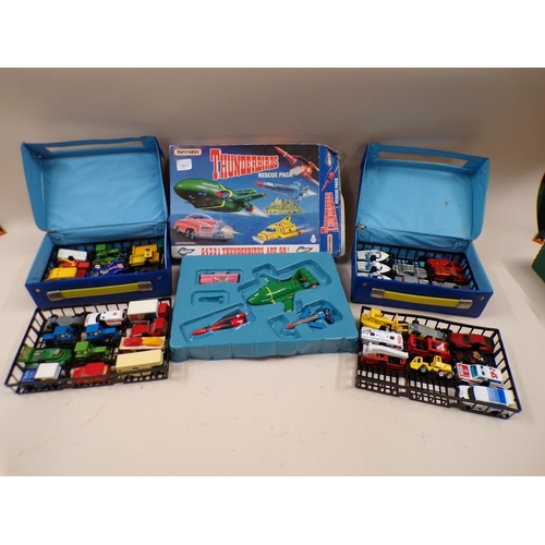 1277 - MATCHBOX THUNDERBIRDS RESCUE PACK; TWO CARRY CASES OF DIECAST VEHICLES