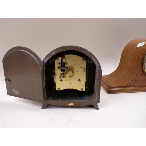 1329 - THREE WOODEN CASED MANTEL CLOCKS