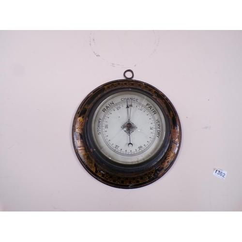 1362 - ANEROID WALL BAROMETER IN CHINOISERIE BLACK LACQUERED FRAME