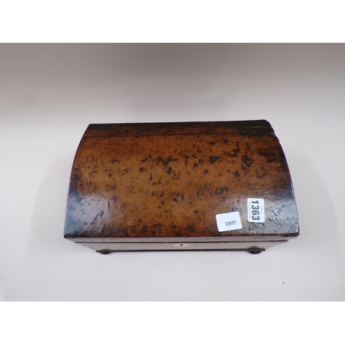 1363 - 19C BURR WOOD DOME TOP BOX FOR RESTORATION