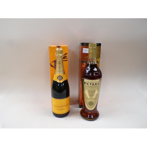 1369 - TWO BOTTLES - METAXA AMPHORA SPIRIT & FRENCH CHAMPAGNE