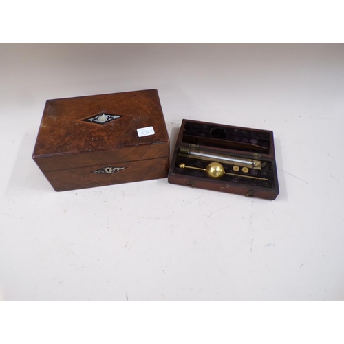 1439 - SYKES HYDROMETER TOGETHER WITH LATE VICTORIAN BURR WOOD BOX (26cms W)