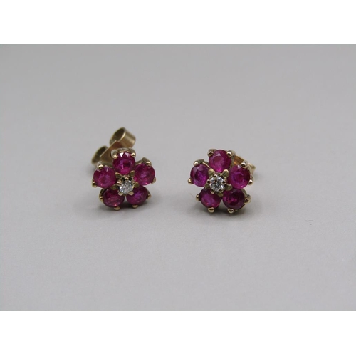 1465 - PAIR OF 9ct GOLD PINK SAPPHIRE AND DIAMOND EARRINGS