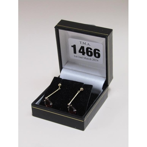 1466 - PAIR OF 9ct GOLD GARNET DROP EARRINGS