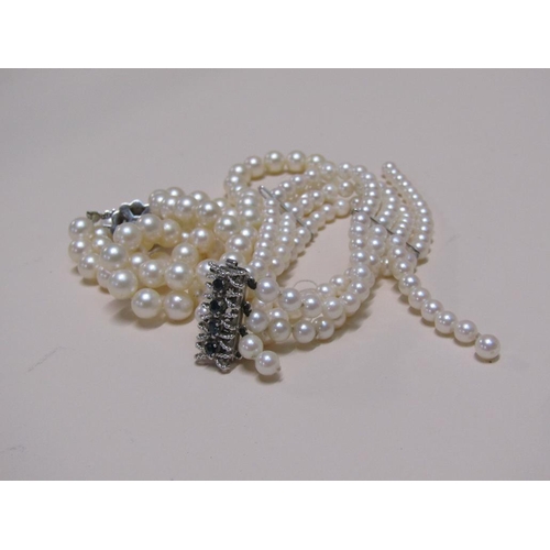 1484 - PEARL NECKLACE WITH 18ct WHITE GOLD CLASP AND A FOUR STRAND PEARL BRACELET WITH 18ct WHITE GOLD AND ... 