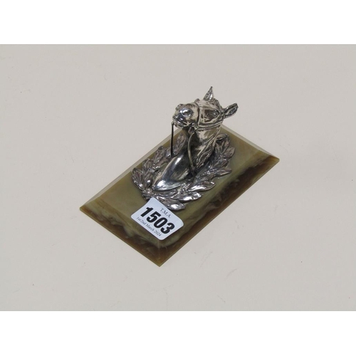 1503 - SILVERED HORSES HEAD PAPERWEIGHT