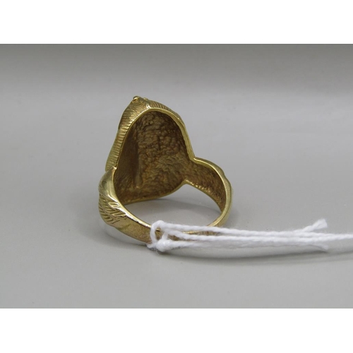 1549 - 9ct GOLD EGYPTIAN STYLE PHAROH RING SIZE V 12g