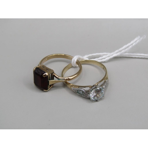 1565 - 9ct GOLD STONE SET RING AND A 9ct GARNET RING