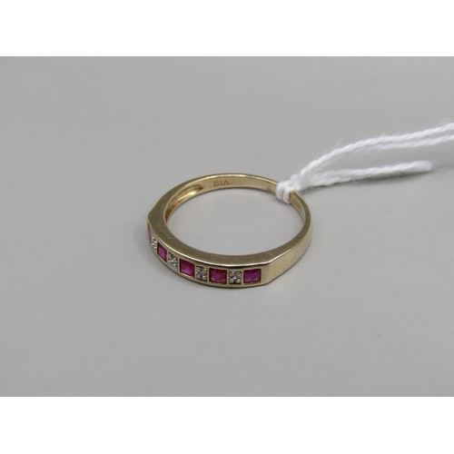 1573 - 9ct GOLD DIAMOND AND PINK SAPPHIRE ETERNITY RING SIZE M