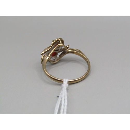 1574 - 9ct GOLD CORAL RING SIZE N 1/2