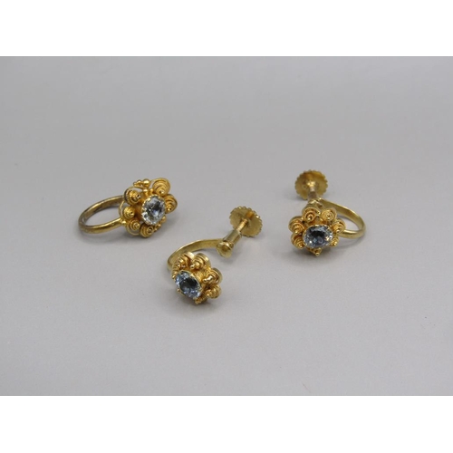 1590 - PAIR OF CONTINENTAL GOLD STONE SET EARRINGS AND A CONTINENTAL GOLD STONE SET PENDANT 3.8g