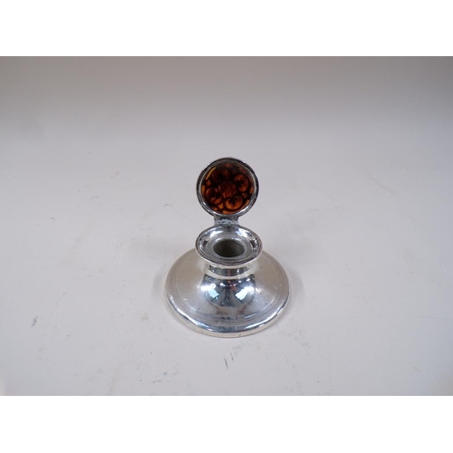 1716 - SILVER AND TORTOISESHELL TOPPED CAPSTAN INKWELL