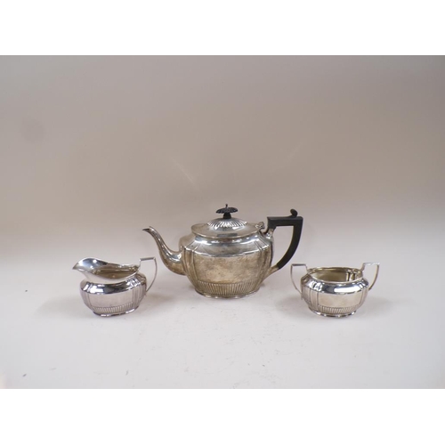 1727 - SILVER THREE PIECE TEASET HENRY STRATFORD LIMITED SHEFFIELD 24ozt