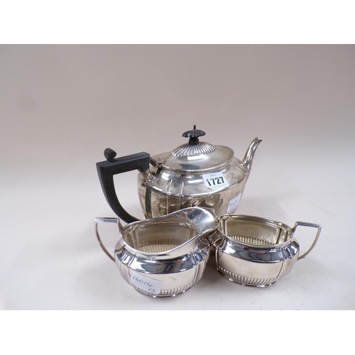 1727 - SILVER THREE PIECE TEASET HENRY STRATFORD LIMITED SHEFFIELD 24ozt