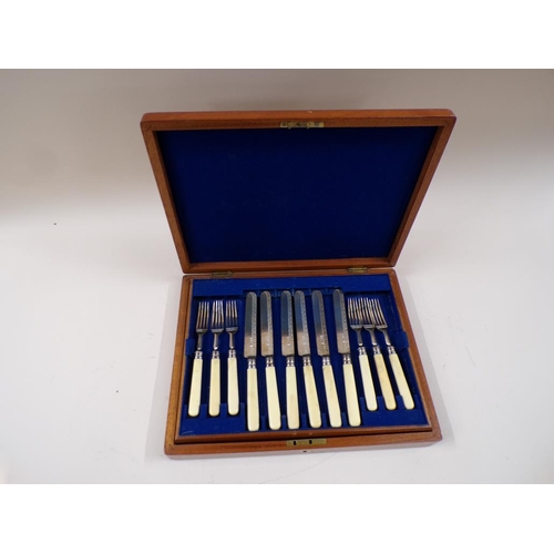 1738 - BOX OF SIX SILVER BLADED FRUIT KNIVES AND FORKS, APPX 6ozt