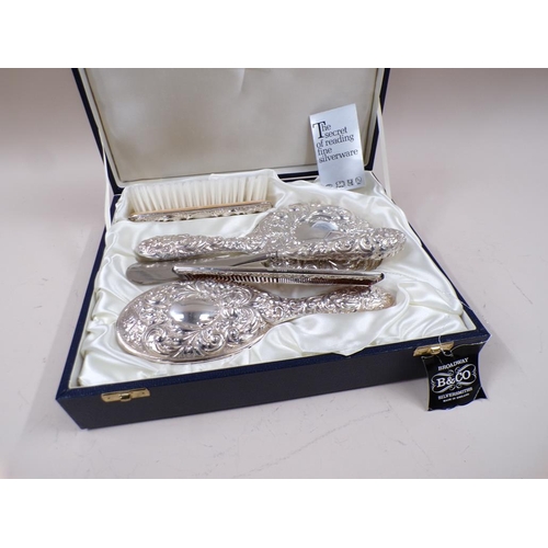 1745 - BOXED SILVER DRESSING TABLE SET, BROADWAY AND CO, SILVERSMITHS