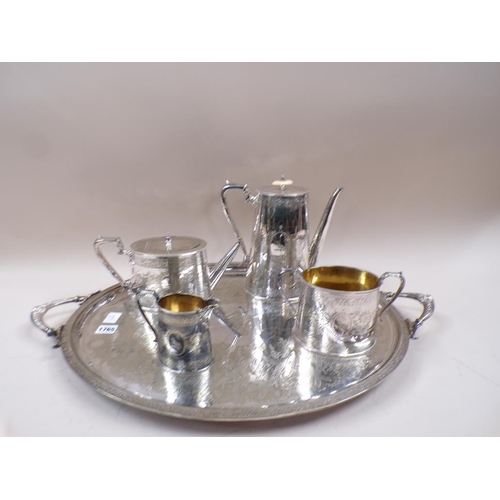 1765 - LARGE SILVER PLATED OVAL TWO HANDLED TRAY AND FOUR PIECE TEASET THEREON