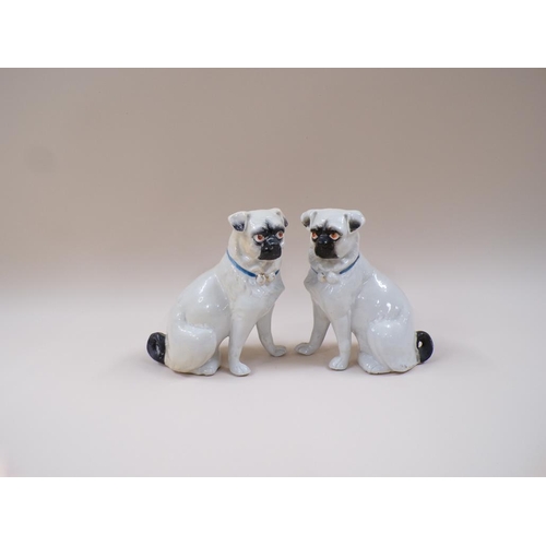 1787 - PAIR OF CONTINENTAL PORCELAIN PUG DOGS, 14CM H