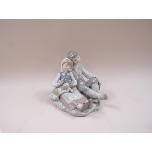 1823 - LLADRO FIGURE - CHILDREN AND PUPPY, 18CM H