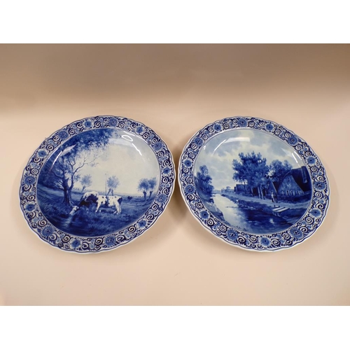 1834 - PAIR OF DELFT CHARGERS - ONE A/F, 40CM DIAM