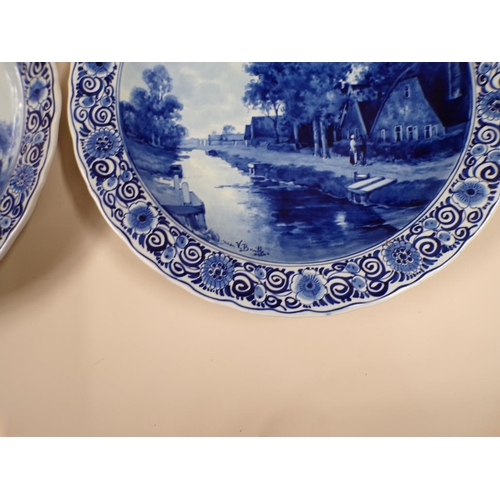 1834 - PAIR OF DELFT CHARGERS - ONE A/F, 40CM DIAM