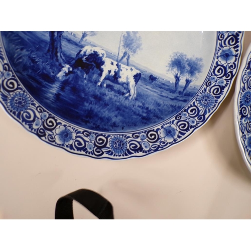 1834 - PAIR OF DELFT CHARGERS - ONE A/F, 40CM DIAM