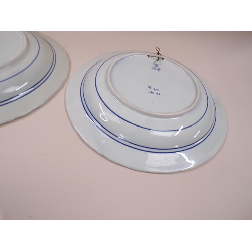 1834 - PAIR OF DELFT CHARGERS - ONE A/F, 40CM DIAM