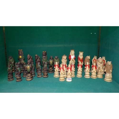 1837 - COMPOSITE ANIMAL CHESS SET - LARGEST 20CM H