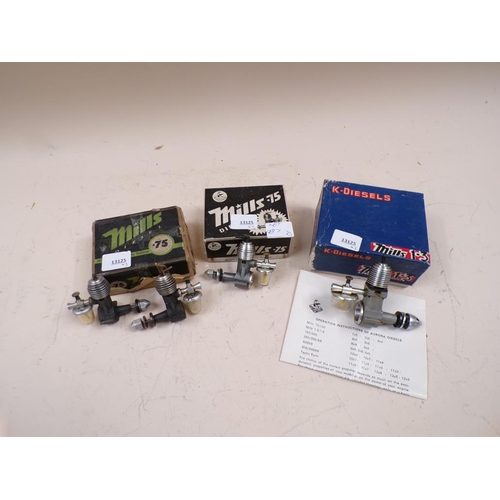 1287D - THREE MODEL AIRCRAFT ENGINES - MILLS .75 DIESEL & MILLS 1.3 DIESEL