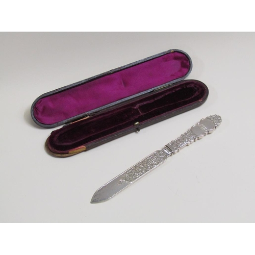 1599 - SILVER PRESENTATION LETTER OPENER IN FITTED LEATHER CASE,  MAKERS MARK FOR GEORGE UNITE BIRMINGHAM 1... 