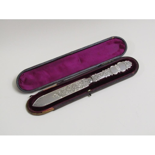 1599 - SILVER PRESENTATION LETTER OPENER IN FITTED LEATHER CASE,  MAKERS MARK FOR GEORGE UNITE BIRMINGHAM 1... 