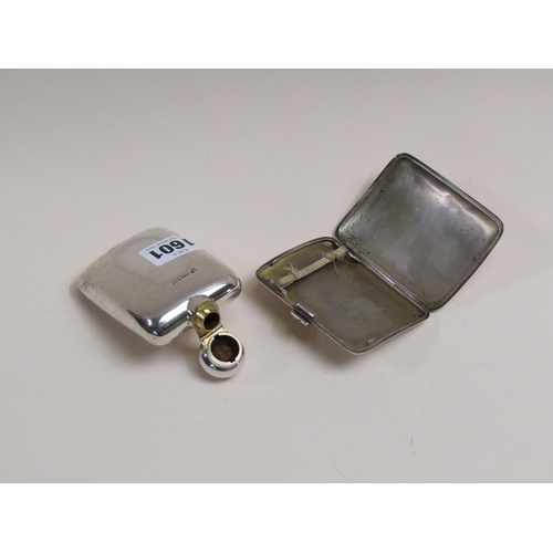 1601 - SILVER HIP FLASK AND A SILVER CIGARETTE CASE 4.8ozt