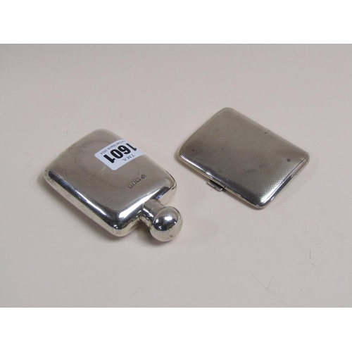 1601 - SILVER HIP FLASK AND A SILVER CIGARETTE CASE 4.8ozt