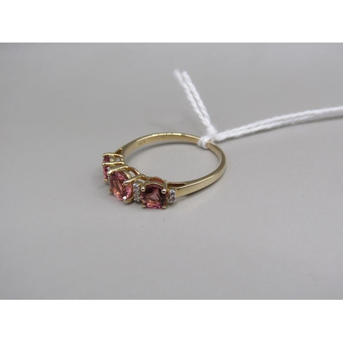 1612 - GOLD PINK TOURMALINE 3 STONE RING