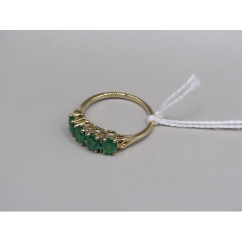 1617 - YELLOW GOLD 4 STONE EMERALD RING SIZE P