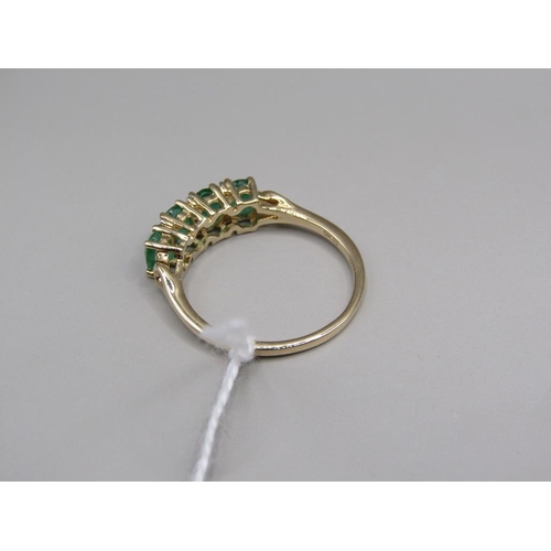 1617 - YELLOW GOLD 4 STONE EMERALD RING SIZE P