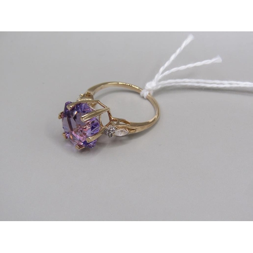 1621 - YELLOW GOLD AMETHYST DRESS RING SIZE P