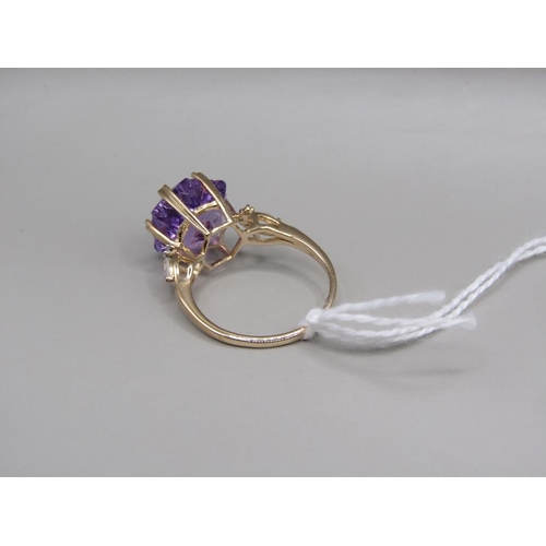 1621 - YELLOW GOLD AMETHYST DRESS RING SIZE P