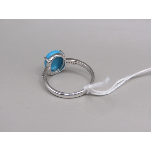 1623 - SILVER SLEEPING BEAUTY TURQUOISE DIAMOND RING SIZE P