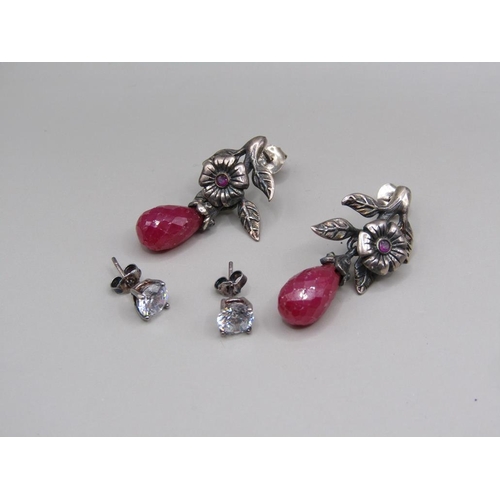 1625 - SILVER RUBY EARRINGS