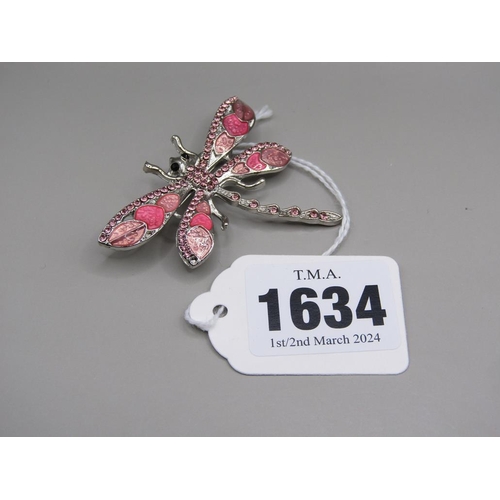 1634 - PINK ENAMEL DRAGONFLY BROOCH