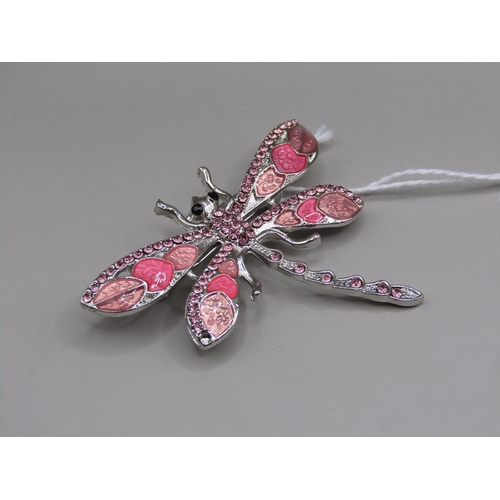 1634 - PINK ENAMEL DRAGONFLY BROOCH