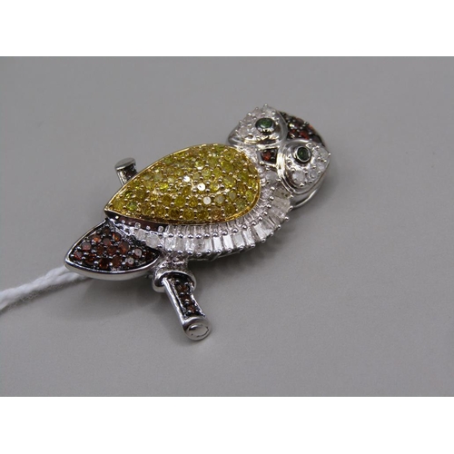 1639 - SILVER FANCY DIAMOND OWL BROOCH