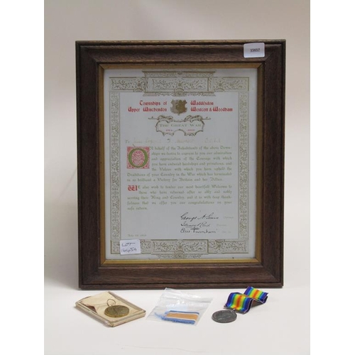 1645A - TWO WORLD WAR I MEDALS PRESENTED TO LANCE CORPORAL F MARRIOTT TOGETHER WITH FRAMED PRESENTATION FROM... 