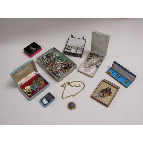 1704 - BOX OF MIXED COSTUME JEWELLERY, JEWELLERY BOXES ETC